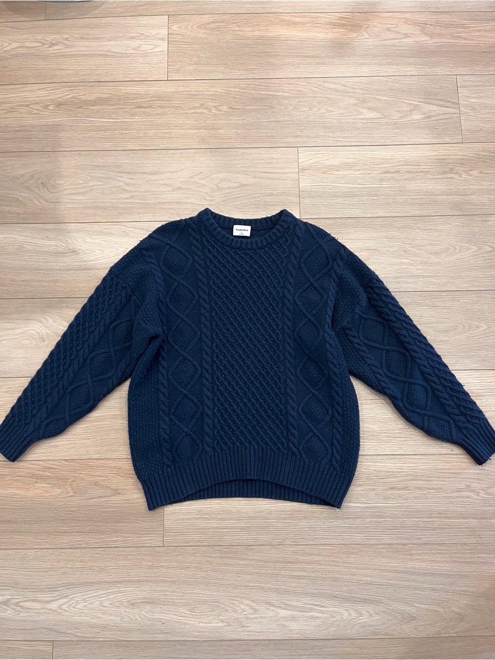 Sunday Best Aritzia Peggy Navy Cable Knit Merino Wool Sweater Size XS